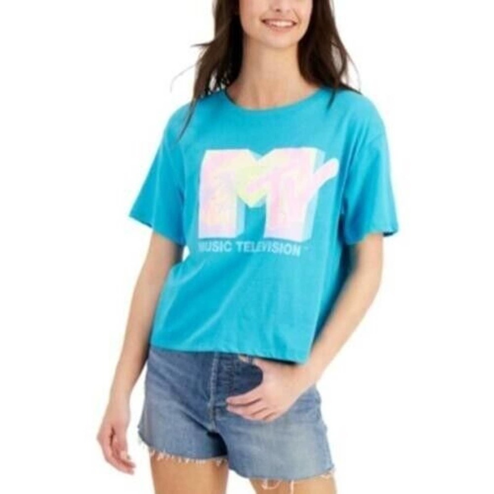 𝅺JR638 Love Tribe Blue Juniors' MTV Graphic T-Shirt Size XL